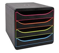 Exacompta 3101928D - Módulo individual para documentos A4 + con 4 cajones, ultra-rígido y con stop de seguridad - 347x278x267 mm - Black Office Negro/arlequín/negro