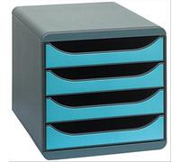 Exacompta 310782D - Módulo individual para documentos A4 + con 4 cajones, ultra-rígido y con stop de seguridad - 347x278x267 mm - BIG-BOX - Negro/turquesa (opaco)