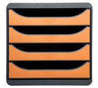 Exacompta 310788D - Módulo individual para documentos A4 + con 4 cajones, ultra-rígido y con stop de seguridad - 347x278x267 mm - BIG-BOX - Negro/naranja (opaco)