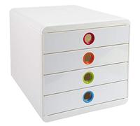 Exacompta 314398D - Módulo individual con 4 cajones para documentos A4+, ultra-rígido, cajones cerrados, con stop de seguridad - 347x278x267 mm - BIG-BOX - POP-BOX - Blanco/multicolor/blanco