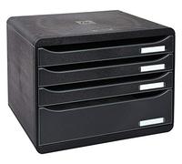 Exacompta 315714D - Módulo individual con 4 cajones para documentos A4 + con tope de seguridad y porta etiquetas - 270x355x271 mm - BIG-BOX PLUS HORIZON - Negro