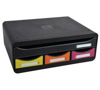 Exacompta 319798D - Cajón individual con 4 cajones para ordenar todo tipo de utensilios, con stop de seguridad y porta-etiquetas - 270x355x135 mm - TOOLBOX MAXI - Negro/multicolor