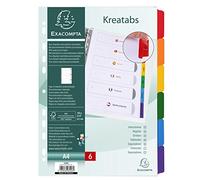 Exacompta - 3206E - FSC® Kreatabs 160g/m2 separadores de tarjetas blancas con 6 pestañas personalizables - pestañas de color - hoja de etiquetas autoadhesivas imprimibles - formato de archivo A4
