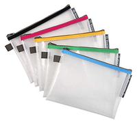Exacompta - 34140E - Caja de 10 bolsillos con cremallera ZIP - En polipropileno flexible para guardar útiles, accesorios de belleza - Formato para archivo A5-5 colores surtidos