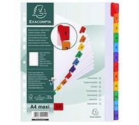Exacompta - 4112E - Separadores de cartulina blanca FSC® de 160 g/m2 con 12 pestañas impresas digitalmente del 1 al 12 en color - Página de indexación imprimible - Formato a archivo A4 maxi