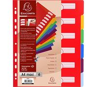 Exacompta - 4806E - Separadores de polipropileno rígido opaco con 6 pestañas neutras - Primer índice impreso - Formato para archivo A4 maxi - Colores vivos surtidos
