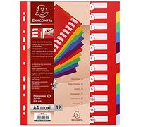 Exacompta - 4812E - Separadores de polipropileno rígido opaco con 12 pestañas neutras - Primer índice impreso - Formato de archivo A4 Maxi - Colores brillantes surtidos