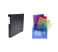 Exacompta 51234E - Archivador de anillas (polipropileno reciclado, con bloc de notas, 30 mm, 4 anillas en D, tamaño A4) + 57380E - Bolsa de 5 fundas con multitaladros y forma de sobre, A4, multicolor