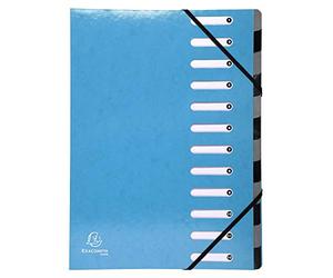 Exacompta - 53927E - 1 clasificador HARMONIKA Iderama - con bandas elásticas y ventanas recortadas - en cartulina plastificada brillante - 12 compartimentos - tamaño 24,5x32cm - A4 - color azul claro
