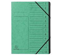 Exacompta 541203E - Archivador grapado con gomas (12 compartimentos, interior en cartulina reciclada, A4, color verde