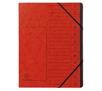 Exacompta 541205E - Clasificador grapado con gomas (12 compartimentos, interior en cartulina reciclada, A4, color rojo