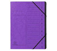 Exacompta 541208E - Archivador grapado con gomas (12 compartimentos, interior en cartulina reciclada, tamaño A4, color morado