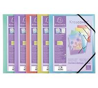Exacompta - 55279E - Pack de 5 subcarpetas elásticas Kreacover pastel - bolsillos con 3 solapas - en polipropileno translúcido - dimensiones 24 x 32 cm para formato A4-5 colores surtidos