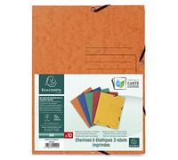 Exacompta 55400E -Lote de 10 Carpetas con gomas y 3 solapas, cartulina lustrada 355gm2 - A4, Colores (az, amarillo, naranja, rojo y verde)
