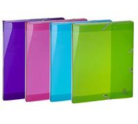 Exacompta - 59480E - Caja de 4 archivadores con gomas Iderama - en polipropileno semitranslúcido - lomo 2,5 cm - dimensiones 25 x 33 cm - para A4-4 colores surtidos - se entrega montado