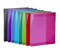 Exacompta - 59670E - 8 archivadores con gomas Iderama - en polipropileno semitranslúcido - lomo 2,5 cm - dimensiones 25 x 33 cm - para A4-8 colores surtidos - se entregan montados