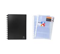 Exacompta 75251E - Porta-tarjetas de visita con anillas, A4, color negro + Paquete de 10 bolsillos de recambio para tarjeteros con anillas extraíbles 21x29,5 cm