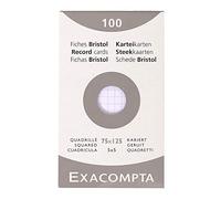 Exacompta Bristol - Tarjeta de registro, Cuadrícula (5x5), 75 x 125 mm, paquete de 100 tarjetas, Cuadrícula (5x5), Blanco, 75 x 125 mm, paquete de 100 tarjetas