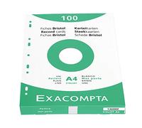 Exacompta Bristol - Tarjeta de registro, Liso y perforado, A4, paquete de 100 tarjetas, Liso y perforado, Blanco, A4, paquete de 100 tarjetas