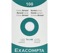 Exacompta Bristol - Tarjeta de registro, Rayado, A7, paquete de 100 tarjetas, Rayado, Blanco, A7, paquete de 100 tarjetas