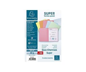 EXACOMPTA Lot de 10 Paquets de 100 sous-chemises SUPER 60 22x31cm Assorties