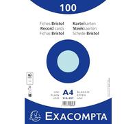 Exacompta - Ref. 10316E - Caja de 10 paquetes de 100 fichas bristol lisas sin perforar - en película - formato 210 x 297 mm - color azul