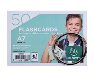 Exacompta - Ref. 10330E - Caja de 19 paquetes de 50 flashcards en película + anillo - Bristol rayado perforado - Tamaño A7 - Color aleatorio: blanco, rosa, azul, amarillo, verde