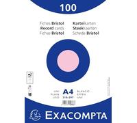 Exacompta - Ref. 10336E - Caja de 10 paquetes de 100 fichas bristol lisas sin perforar - en película - formato 210 x 297 mm - color rosa