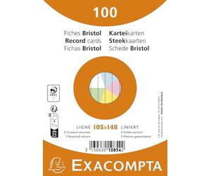 Exacompta - Ref. 10854E - Caja de 20 paquetes de 100 fichas bristol rayadas sin perforar - en película - compatible con impresora de inyección de tinta, láser y fotocopiadora - formato 105 x 148 mm