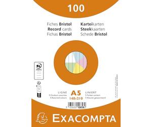 Exacompta - Ref. 10858E - Caja de 10 paquetes de 100 fichas bristol rayadas sin perforar - en película - compatible con impresora de inyección de tinta, láser y fotocopiadora - formato 148 x 210 mm