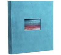 Exacompta - Ref. 16178E - Álbum de fotos Skandi - 300 fotos - 60 páginas blancas - formato 29 x 32 cm - manta de terciopelo turquesa - ventana de personalización con visual paisaje de vacaciones