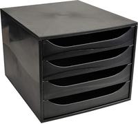Exacompta - Ref 228014D - Juego de cajones EcoBox - 248 x 284 x 234 mm, 4 cajones, apto para documentos A4+, apilable, función de parada de seguridad - EcoBlack