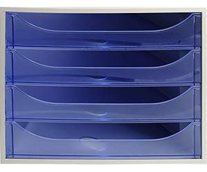 Exacompta - Ref 228610D - Juego de cajones EcoBox - 248 x 284 x 234 mm, 4 cajones, apto para documentos A4+, apilable, función de parada de seguridad - Azul hielo