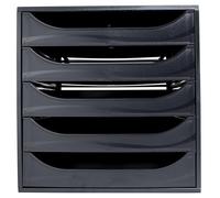 Exacompta - Ref 229014D - Juego de cajones ECOBlack Ecobox+ - Tamaño 348 x 284 x 290 mm, apto para documentos A4+, 5 cajones, función de tope de seguridad, apilable, color negro