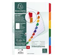 Exacompta - Ref. 2306E - Caja de 20 separadores de tarjeta blanca FSC® de 160 g/m2 con 6 fichas neutras en color - reforzada y plastificada - Página de indexación imprimible - Tamaño de clasificación