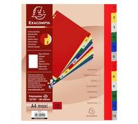 Exacompta - Ref. 2512E - Cartón de 20 separadores de polipropileno con 12 pestañas impresas digitales de 1 a 12 en color - Página de indexación imprimible - para A4 maxi - Dim 24,5 x 29,7 cm