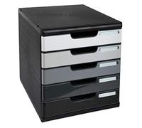 Exacompta - Ref. 301794D MODULO A4 - Caja de 5 cajones cerrados para documentos A4+, Dimensiones exteriores: Profundidad 35 x Ancho 28,8 x Altura 32 cm - Negro/degradado de gris