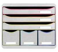 Exacompta - Ref. 306713D STORE-BOX-Caisson 6 cajones, 3 cajones para documentos A4+ y 3 cajones finos altos. Dimensiones exteriores: profundidad 27 x ancho 35,5 x altura 27,1 cm-negro/blanco brillante