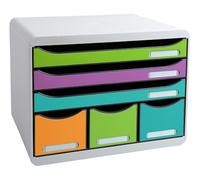 Exacompta - Ref. 306909D STORE-BOX Pop N'Co - Caja de 6 cajones, 3 cajones para documentos A4+ y 3 cajones finos altos - Dimensiones exteriores: Prof. 27 x 35,5 x 27,1 cm