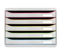 Exacompta - Ref. 308913D - BIG-BOX PLUS HORIZON - Caja de 5 cajones para documentos A4+ - Dimensiones exteriores: profundidad 27 x ancho 35,5 x altura 27,1 cm - Blanco/Arlequin/Blanco