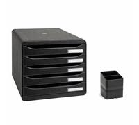 Exacompta - Ref. 309714D - Pack de módulo de clasificación Big Box Plus 5 cajones Ecoblack negro - Dimensiones exteriores 34,7 x 27,8 x 27,1 cm + 1 bote de lápices PEN CUBE Eco negro 677014D