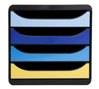 Exacompta - Ref. 3104202D BIG-BOX - Caja de 4 cajones abiertos para documento A4+ - Dimensiones externas: profundidad 34,7 x ancho 27,8 x altura 26,7 cm, 4 colores surtidos