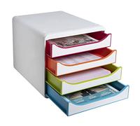 Exacompta - Ref. 310913D BIG-BOX Black Office - Caja de 4 cajones para tamaño A4+ - Dimensiones externas: profundidad 34,70 x ancho 27,80 x altura 26,70 cm, blanco/arlequino/blanco