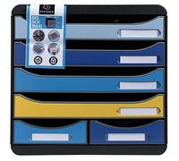 Exacompta - Ref. 3124202D - BIG-BOX MAXI - 1 caja con 4 cajones para documentos A4+ y 2 cajones pequeños para guardar utensilios - Dimensiones exteriores: 34,7 x 27,8 x 27,1 cm - Azul Abeja