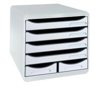 Exacompta - Ref. 312740D BIG-BOX MAXI - Caja de 4 cajones para documento A4+ y 2 cajones pequeños para guardar utensilios - Dimensiones exteriores: 34,7 x 27,8 x 27,1 x 27,1 - Gris Luz