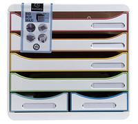 Exacompta - Ref. 312913D - BIG-BOX MAXI - 1 caja de 4 cajones para documento A4+ y 2 cajones pequeños para guardar utensilios - Dimensiones exteriores: 34,7 x 27,8 x 27,1 cm - Blanco/Arlequín