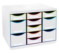 Exacompta - Ref. 313913D STORE-BOX multi - 1 caja de 7 cajones finos y 4 cajones altos - Dimensiones exteriores: profundidad 27 x ancho 35,5 x altura 27,1 cm - formato horizontal - blanco/arlequín