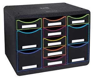 Exacompta - Ref. 313914D STORE-BOX multi - 1 caja de 7 cajones finos y 4 cajones altos - Dimensiones exteriores: profundidad 27 x ancho 35,5 x altura 27,1 cm - formato horizontal - Negro/Arlequín