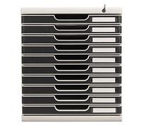 Exacompta - Ref. 332014D MODULO A4 - Caja de 10 cajones con cierre de llave para documentos A4+ - Dimensiones externas: profundidad 35 x ancho 28,8 x altura 32 cm - gris luz/negro