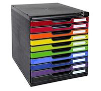 Exacompta - Ref. 332798D MODULO A4 - Caja de 10 cajones con cierre de llave para documentos A4+ - Dimensiones externas: profundidad 35 x ancho 28,8 x altura 32 cm - Negro/arlequín brillante